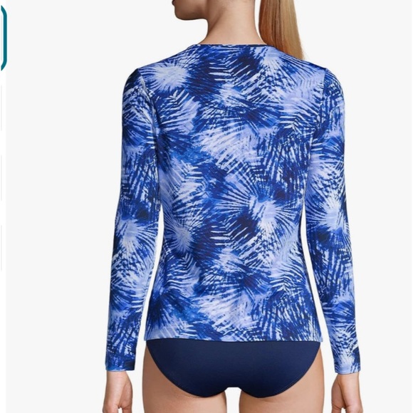 Lands' End XS & large Long Sleeve Swim Tee Rash Guard Deep Sea Navy Tie Dye nwt - Picture 2 of 12